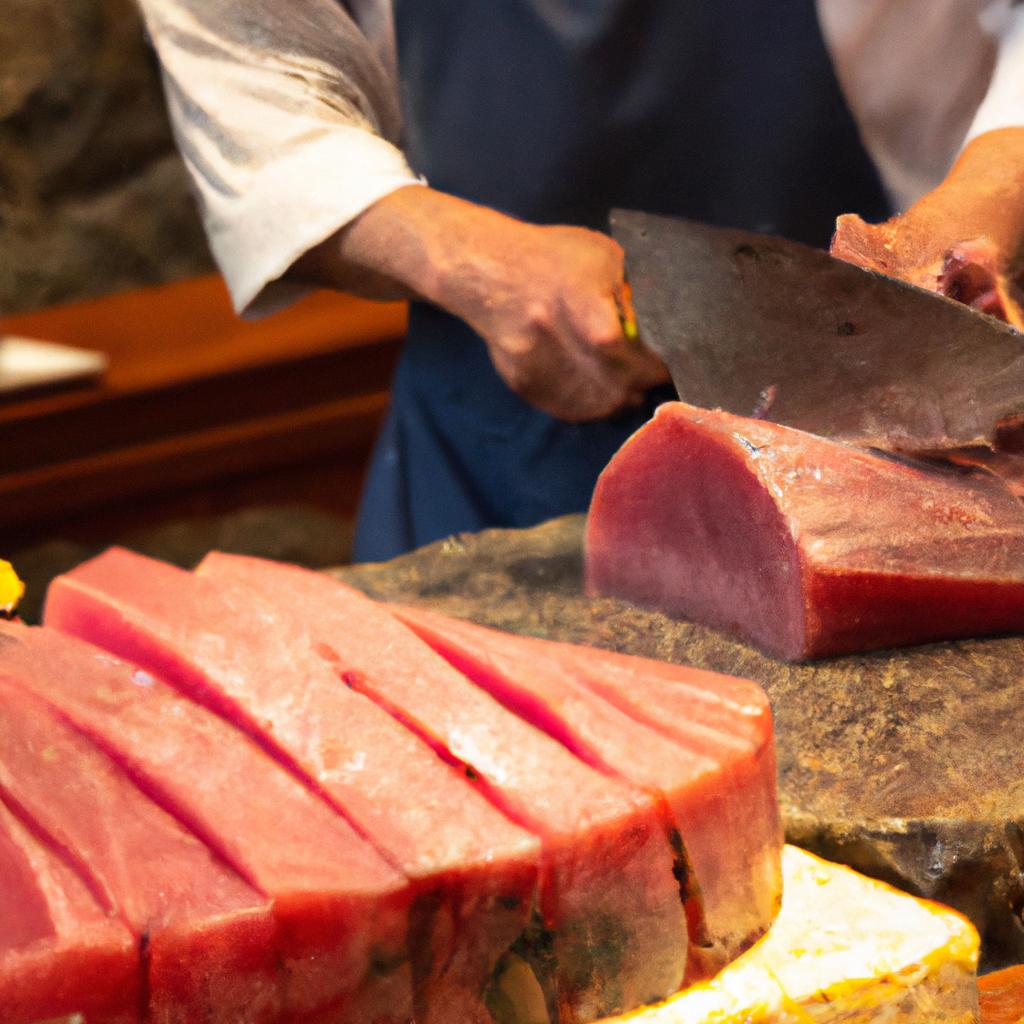 迫力満点!マグロ解体ショー
