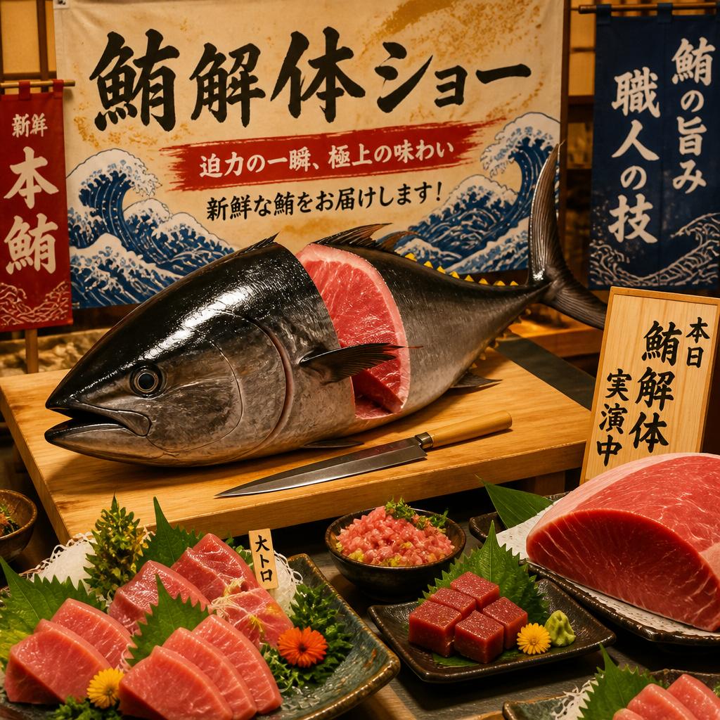 マグロの解体ショーでエンターテインメントを