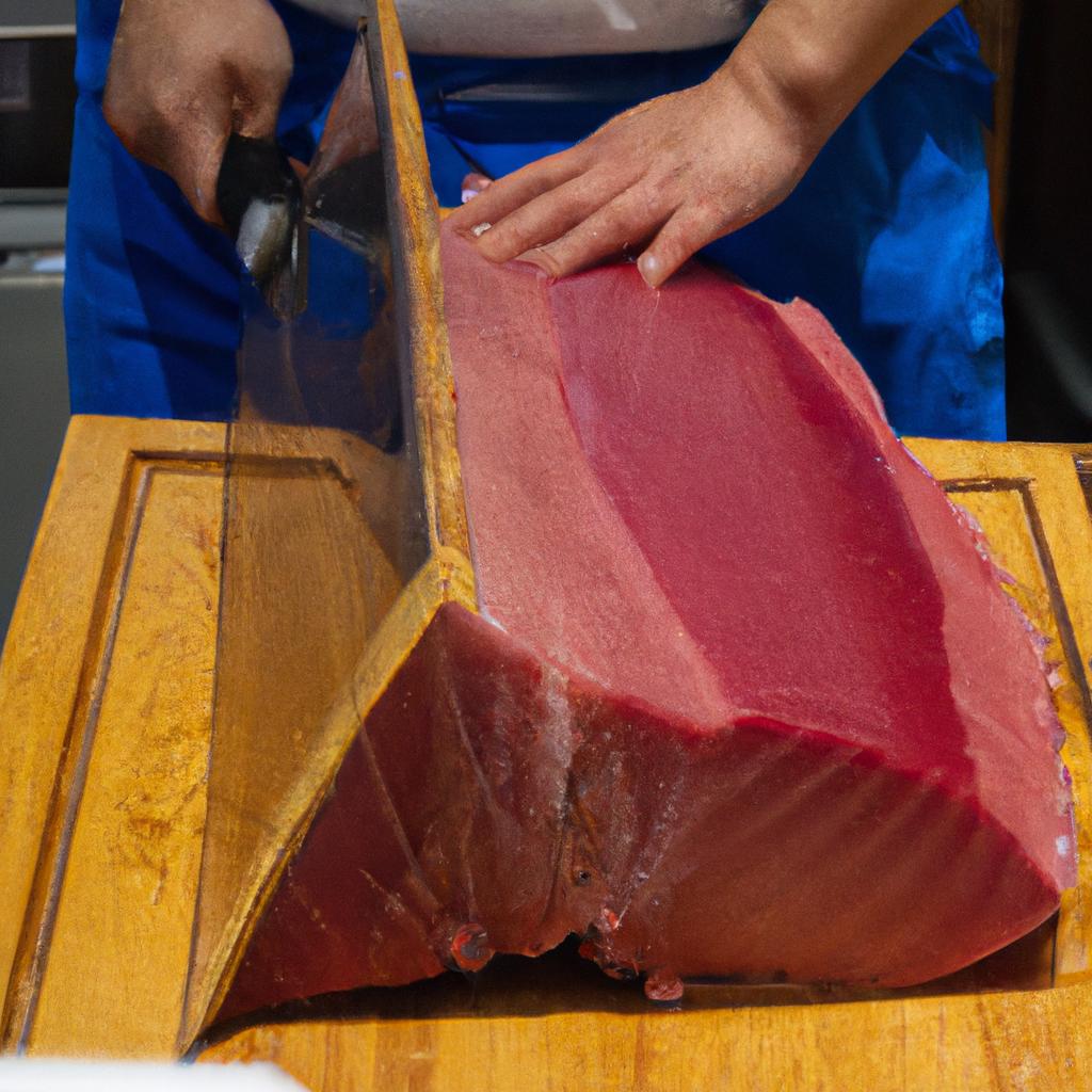 迫力満点のマグロ解体ショー